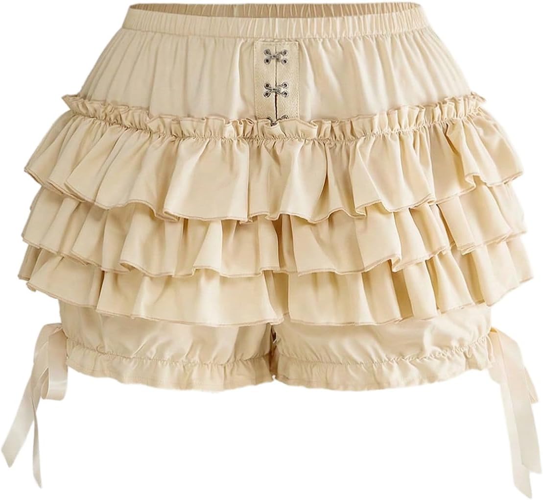 Verdusa Women's Plus Size Bloomer Y2K Gothic Lace Ruffle Bloomer Shorts