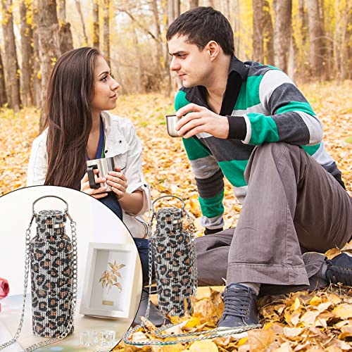 Diamond Water Bottle, Bling Rhinestone Vacuum Flask Glitter Thermos Bottles, Stainless Steel Insulated Water Bottle Refillable Water Bottle With Chain For Women Girl Gift (25Oz/750Ml, Leopard Print) #TOP4