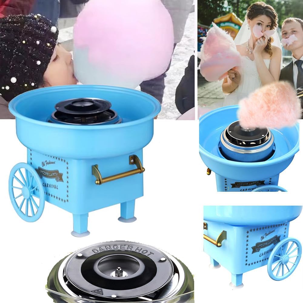 Cotton Candy Machine, 450w Portable Retro Cotton Candy Maker, Cotton Candy Maker For Kids, Electric Heating Cotton Candy Machine Maker, Homemade Sweets, For Party Birthday Festival,Blue