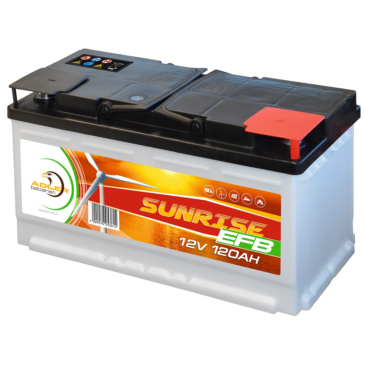 Solarbatterie 12V 120Ah Adler Batterie Wohnmobil Boot Camping ersetzt 90Ah 100Ah
