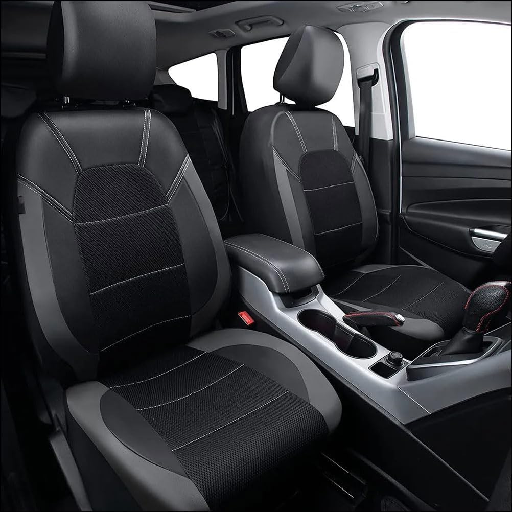 Wasserdicht Autositzbezüge Komplettes Set für Skoda Kamiq 2018-2023, Vorne + Hinten Sitzbezüge Auto Leder Airbag kompatibel,Black-Gray