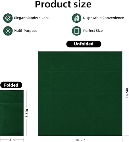 Miniatura 7 de KAMMAK Paquete de 100 servilletas de papel desechables de tela verde oscuro, servilletas de papel grueso de alta calidad integradas en bolsillo para