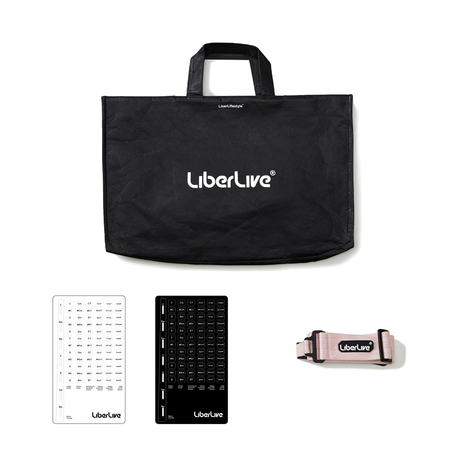 LiberLive C1 Companion Kit - Durable Paper Tote Bag, a Replacement Shoulder Strap, and Chord Stickers (Pink)