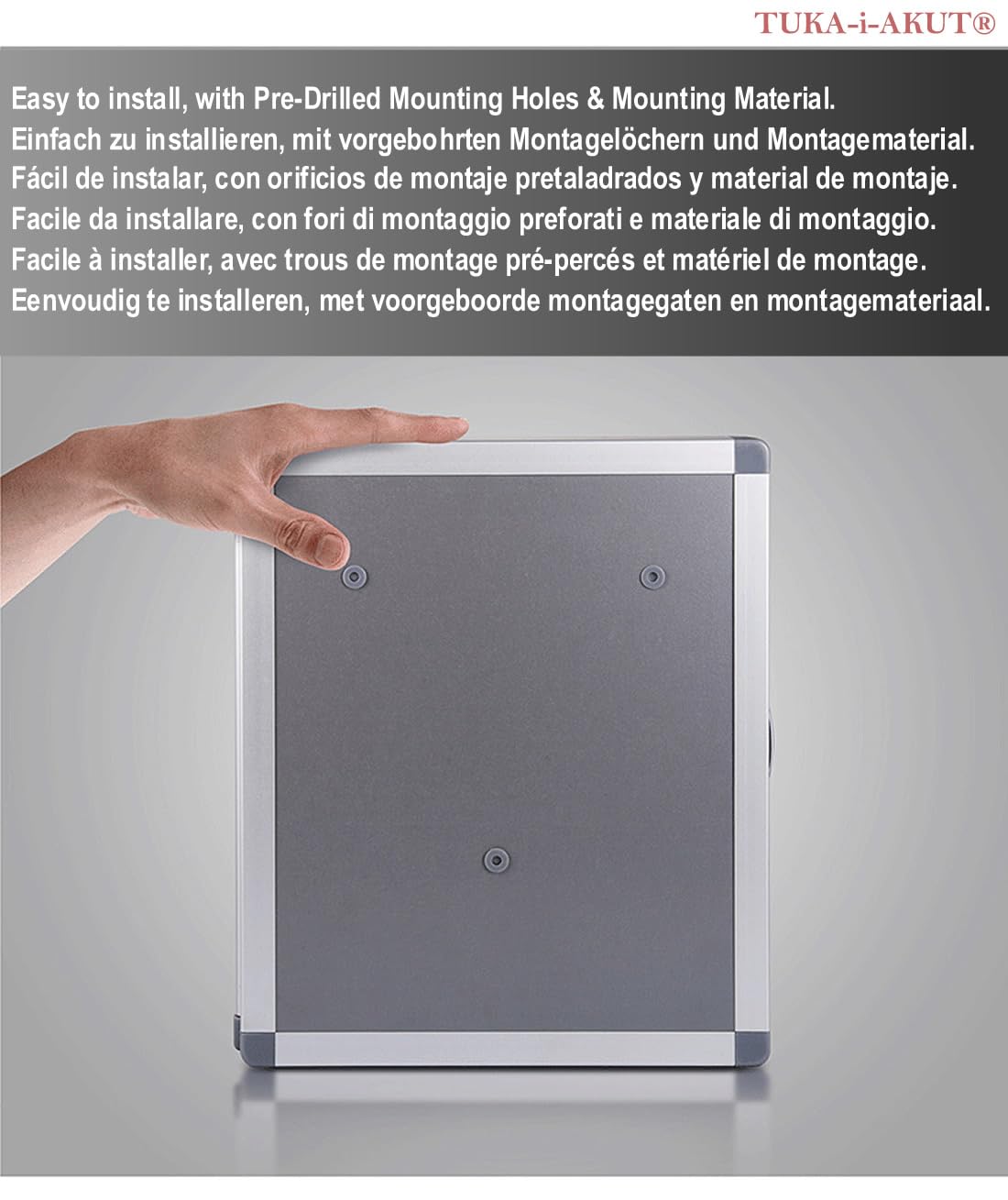TUKA-i-AKUT TKD8651-48 Szafka na Klucze, 48 Haczyków z Zamkiem Elektronicznym, Metalowa Skrzynka do Montażu na Ścianie, z Zawieszkami + Zestaw Montażowy, Sejf