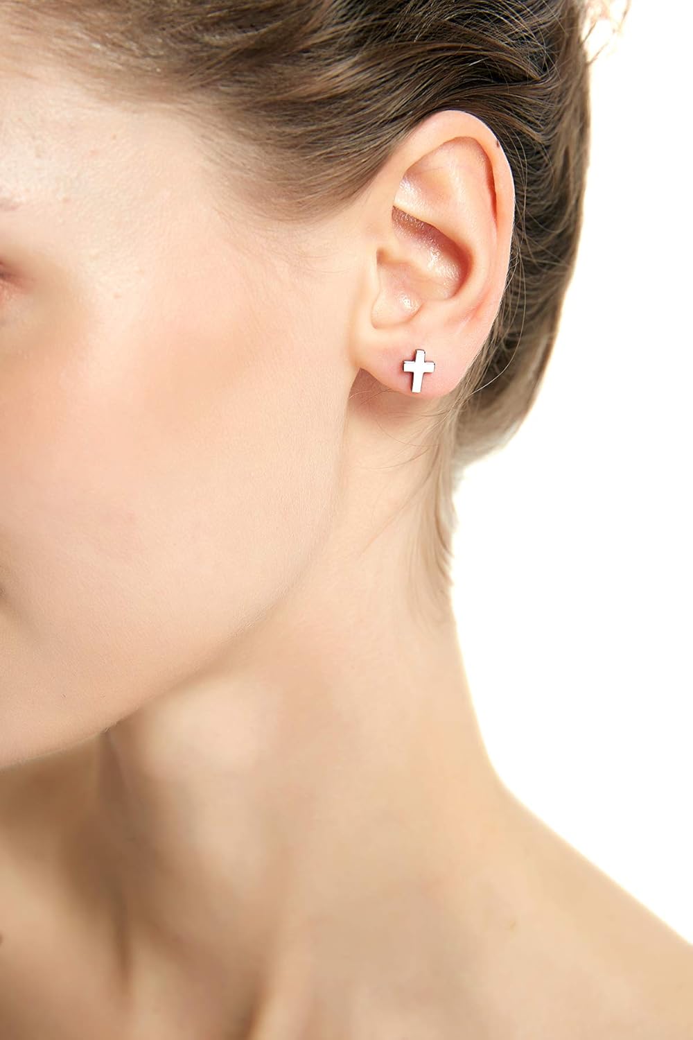 REVEMCN 925 Sterling Silver and Stainless Steel Cross Stud Earrings for Women Men, 3 Pairs - Image 6