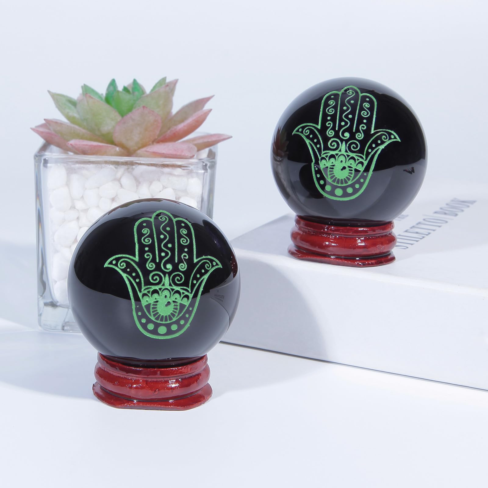 Nupuyai 1.9" Engraved Symbol Obsidian Crystal Ball with Stand - Image 4
