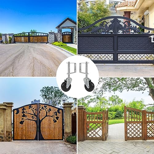 GENHAKON 2 PCS 4 Inch Heavy Duty Gate Wheel, Spring-Loaded Gate Casters with 360-Degree Swivel for Residential & Commercial Properties