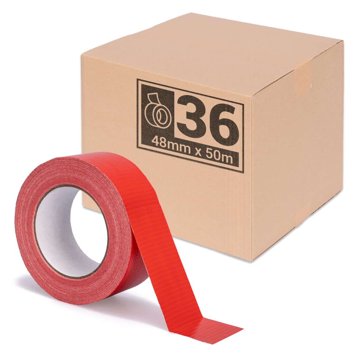 Paquete de 36 | cinta acorazada premium roja [50m x 48mm] cinta de tela cinta de reparación | alta fuerza adhesiva | cinta adhesiva | cinta acorazada resistente | cinta adhesiva multiuso