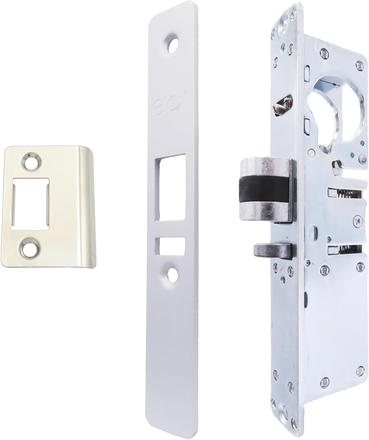 elox Narrow Stile Aluminum Door Mortise Deadlatch Lock, Handing Reversible Latch, 31/32" Backset, w/Aluminum Finish faceplate