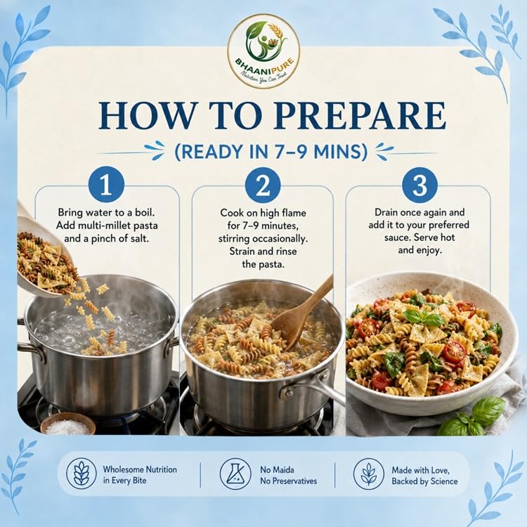 Image of High Protein Multi-Millet Fusilli Pasta | Gluten Free | No Maida | Quick Cooking | Non-Sticky | 250Gms