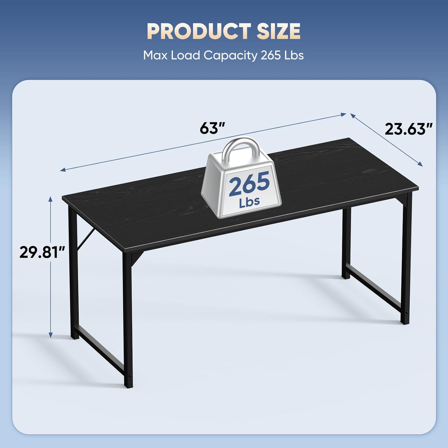 DUMOS 63 in Small Computer Desk for Home Office, Modern Study Work Table Simple Style for Bedroom, Writing Desks with Triangular Reinforcement, Black