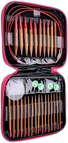 Miniatura 6 de Juego de agujas circulares de punto de aluminio, juego de agujas de bambú de 13 tamaños con accesorios básicos de tejer