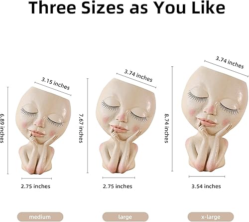 Miniatura 4 de AIMEBBY Maceta facial  Macetas de cara para plantas de interior y exterior  Macetas de cabeza de resina con agujero de drenaje (tamaño mediano), luz
