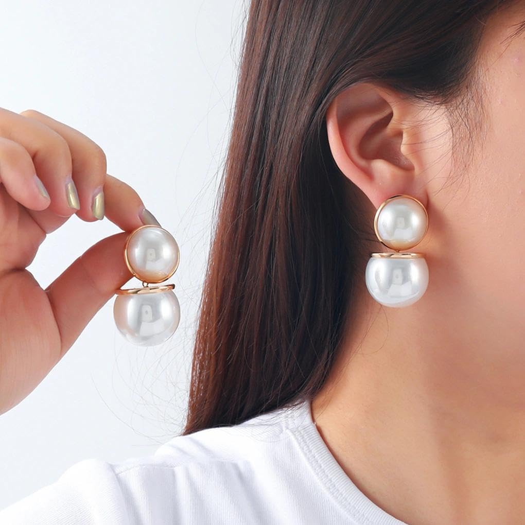 Gold Pearl Earrings for Women,Large Pearl Dangle Drop Earrings Formal Unique Pearls Jewelry - Image 2