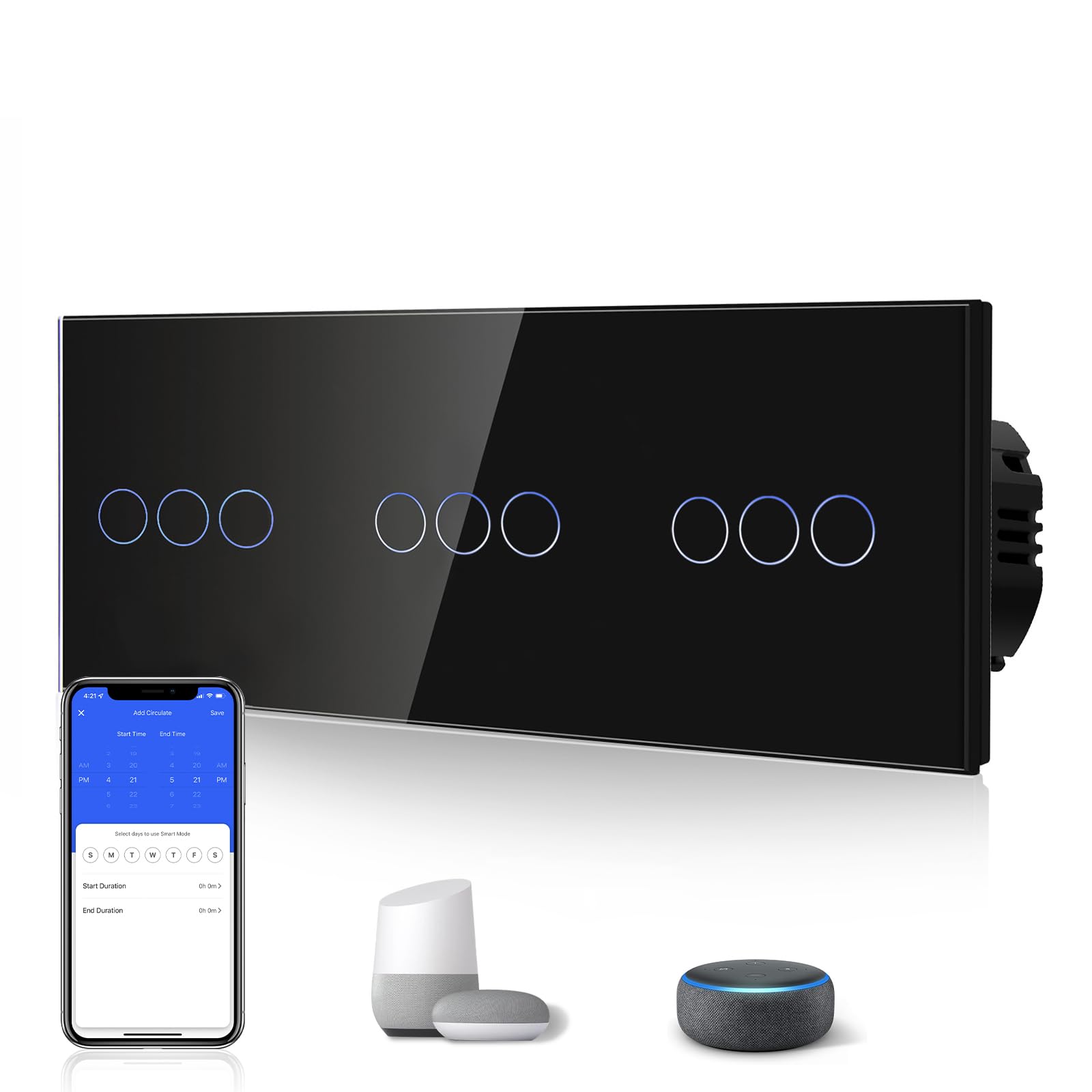 BSEED Interruptor Inteligente WIFI,Interruptores Tactil Con Cristal,Compatible con Alexa,Tuya y Smart Life,Requiere Cable Neutro,2 Gang 1 Vía,86mm Blanco — view 91