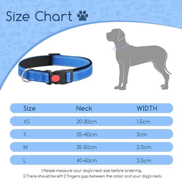 Foto 2 de 8 de Nobleza - 2× Collar Perro, Collar Nylon Reflectante Suave Acolchado para Perros, Ajustable Collar Perro…