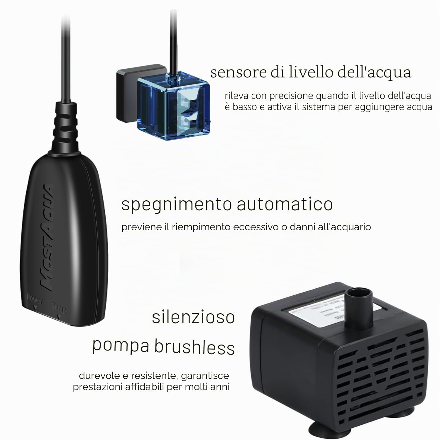 Aquarium ATO, kit di ricarica per acqua con doppio sensore migliorato, spegnimento automatico per acquario d'acqua dolce e salata, sistema automatico Top Off per acquario