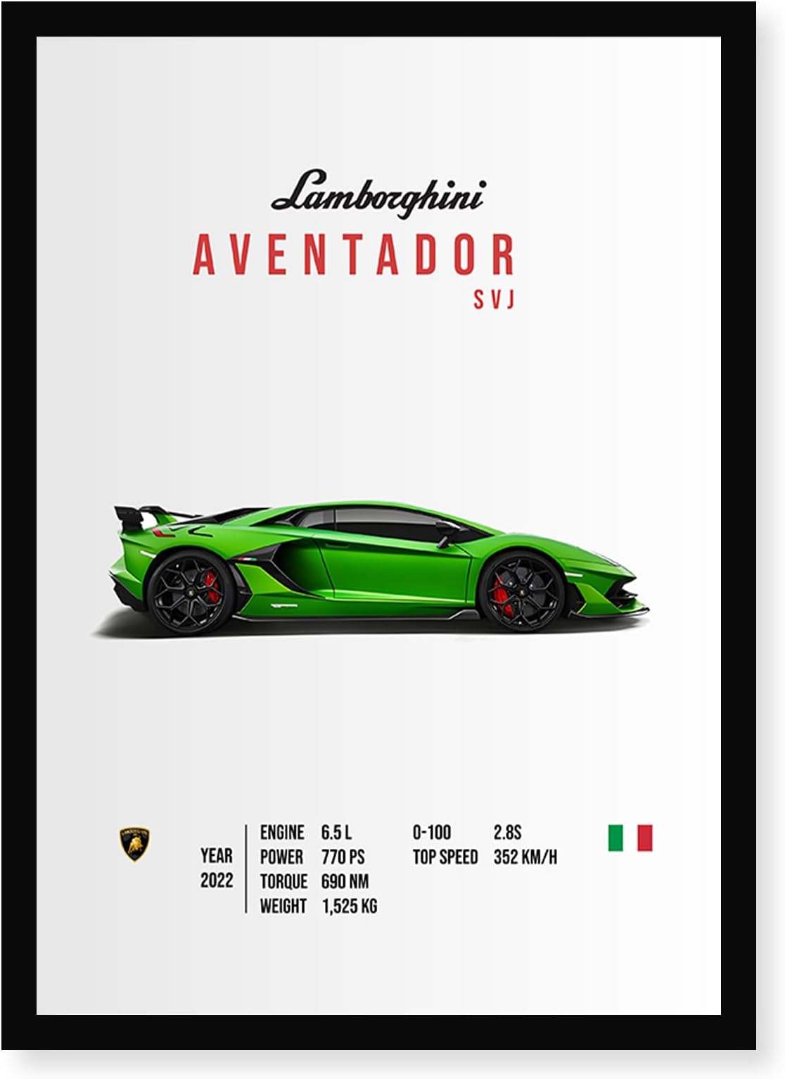 Coder Paradise Lamborghini ウォールポスターフレーム | 8x12インチ (A4サイズ) | 壁掛け用アートワーク フレーム ホーム 寝室 リビングルーム 壁 美学 | 額入りアートワーク