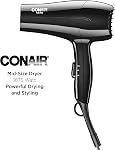 Conair 1875 Watt Mid-Size Hair Dryer; Black, Travel Hair Dryer