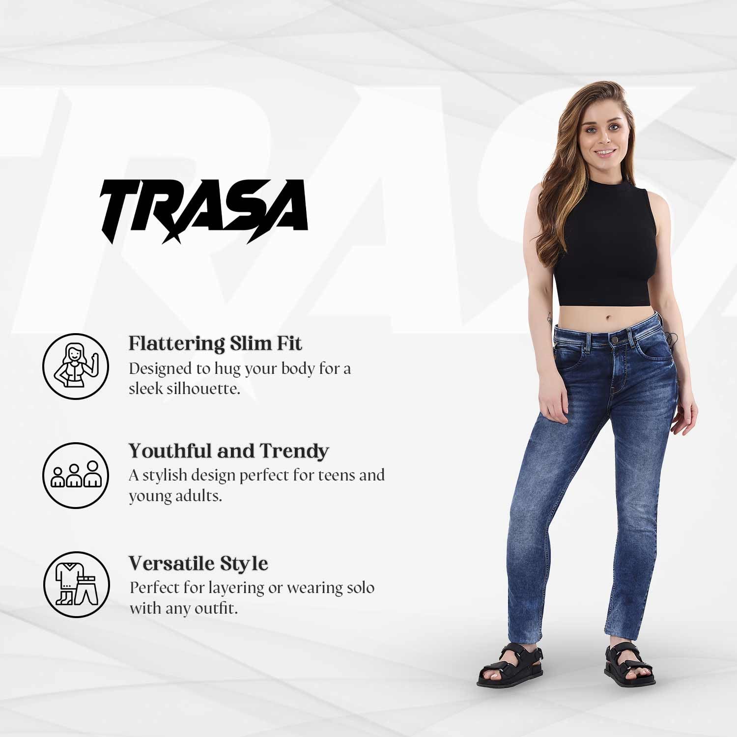 TRASA Women's Sleeveless Rib Knitted 100 Percent Cotton Racer Back Tank Tops Halter Neck Crop Tops - Black - Large - Slim Fit - Image 2 thumbnail
