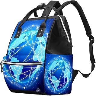 Zaino multifunzione grande per pannolini, con motivo a mappamondo, borsa da viaggio per mamma e papà