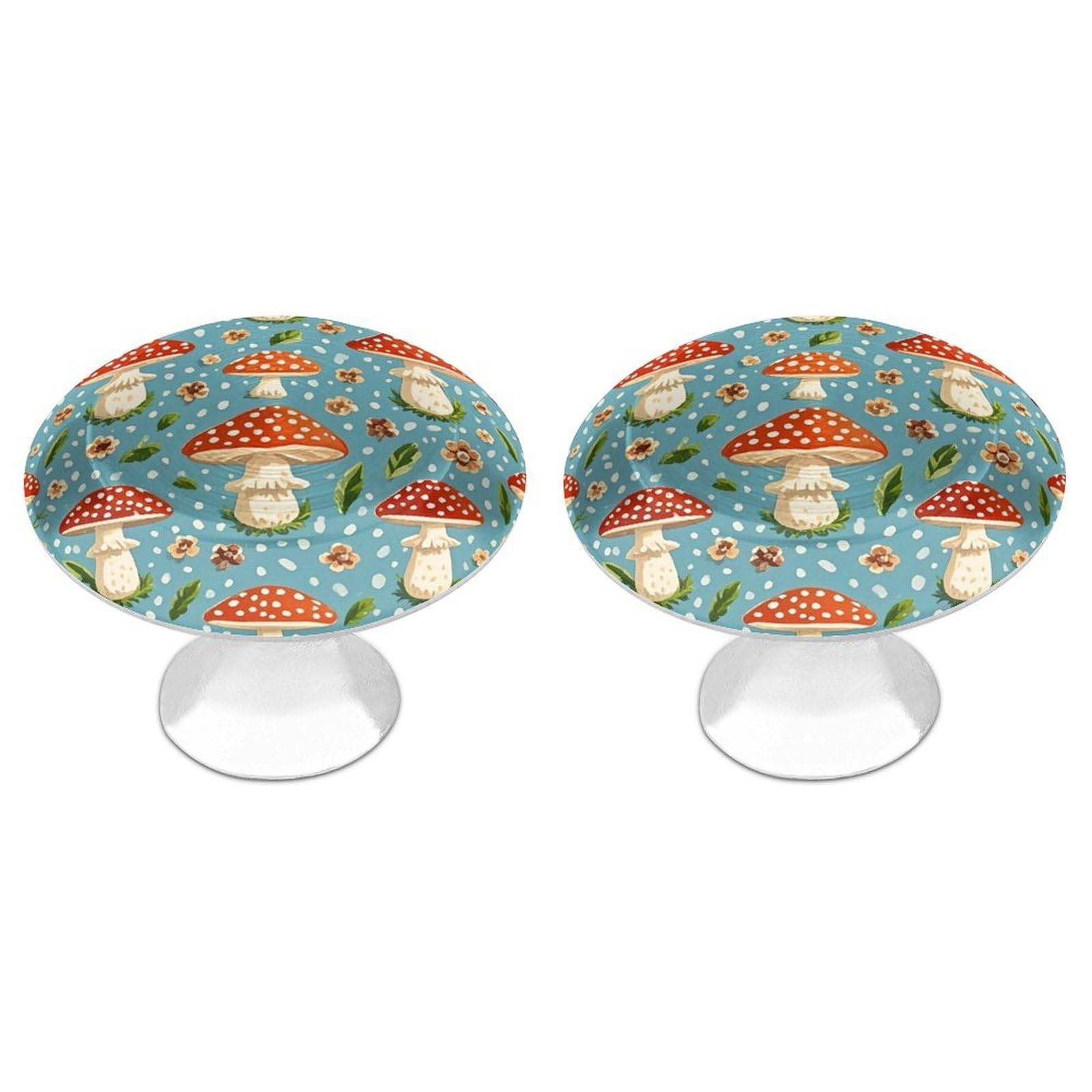 FekiLoot Red Mushroom Pattern Cabinet Knobs 2 Pack Stainless Steel Round Dresser Drawer Knobs Kitchen Drawer Hardware Dresser Knob Closet Door Pulls Cabinet Handles for Cupboard Drawer Pulls