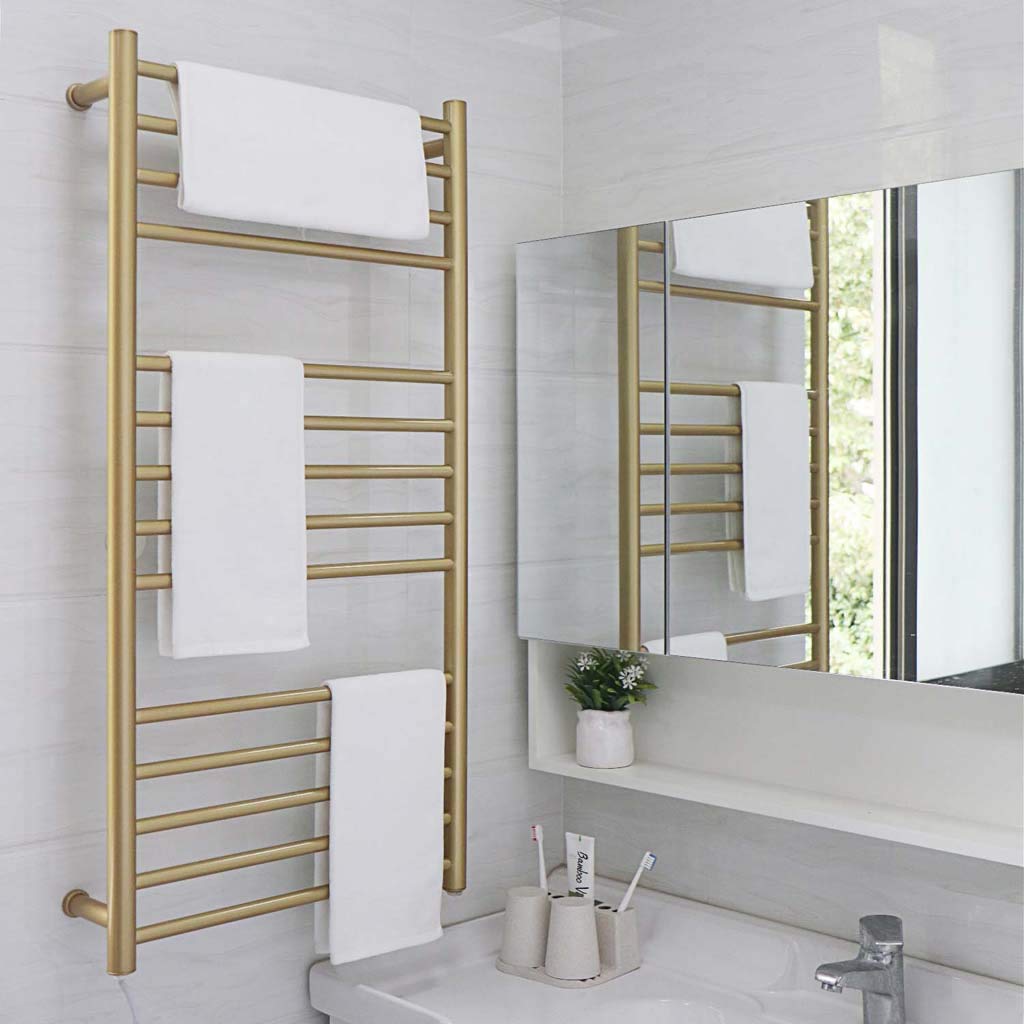 Porte-serviettes électrique TJH séchage rapide avec stockage mural inox 304 or