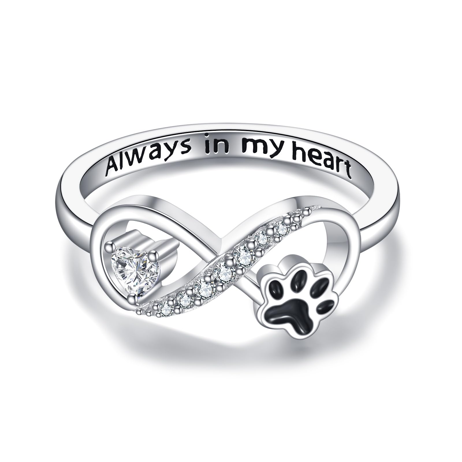 Paw Print Anello in argento Sterling Memorial Cat Paw Print Ring Cane Infinity Puppy Pet Claw Ring for Women Cat Dog Jewelry for Women