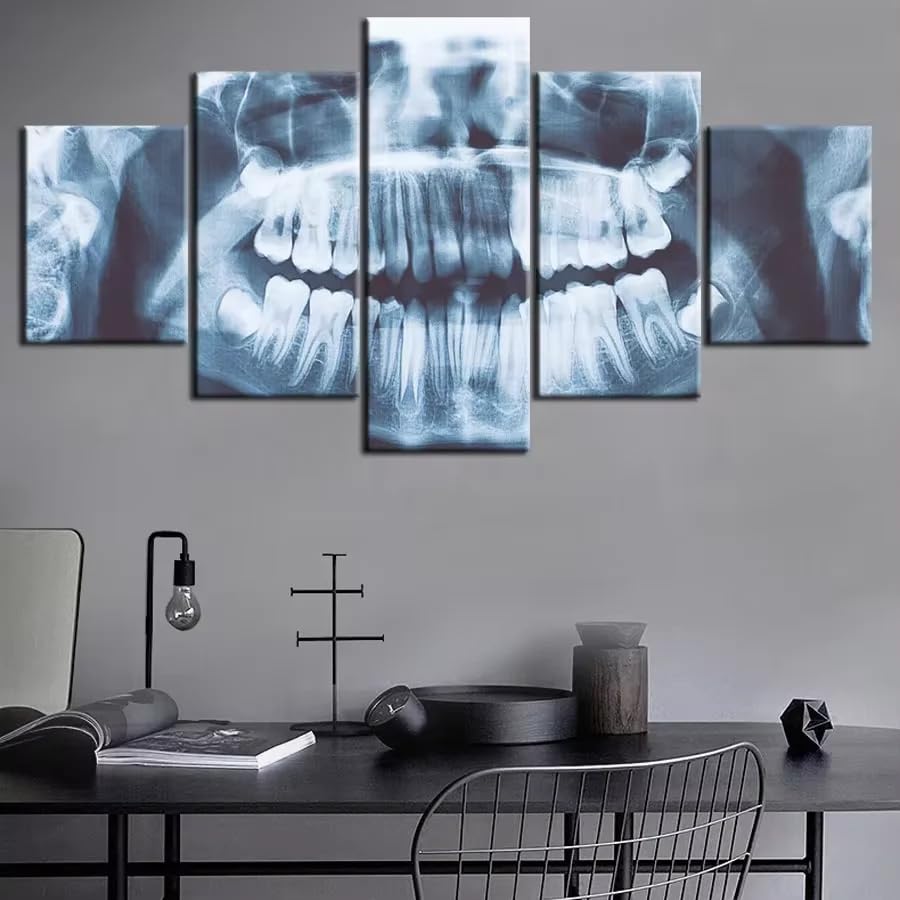 Affiche decoration murale cabinet de dentiste tableau contemporain 5 parties motif x-ray 200x100