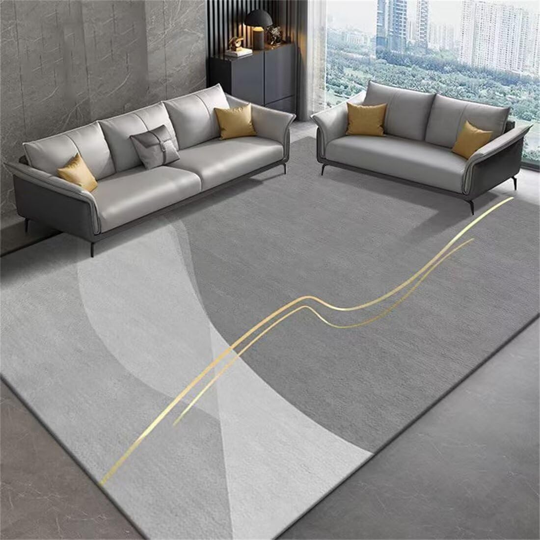 Tapis entrée maison moderne avec lignes jaunes pour salon chaleureux