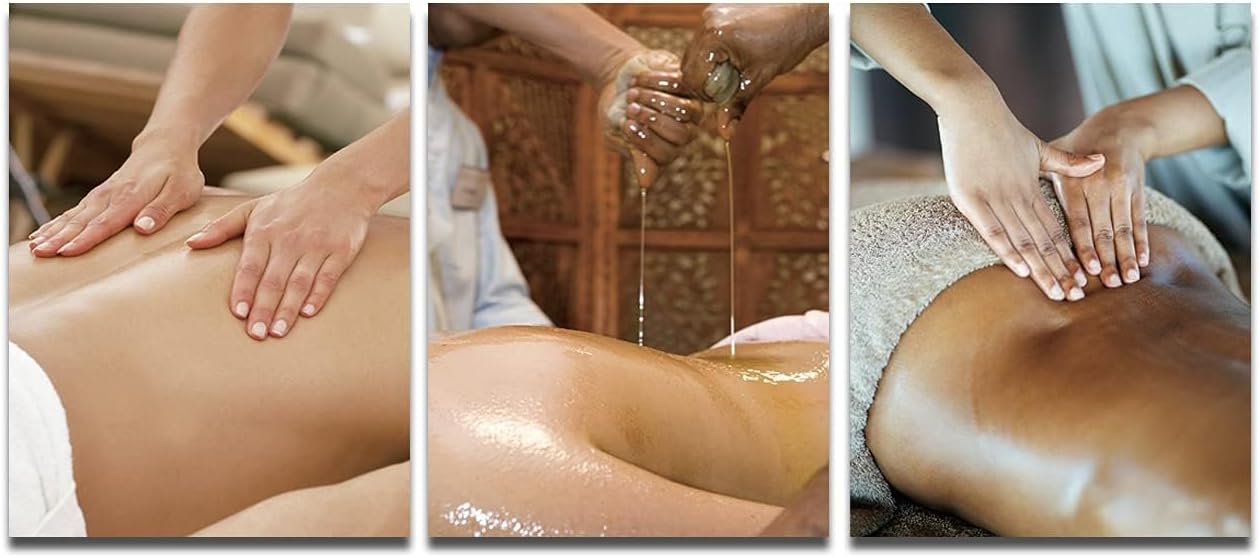 Essential Oil Massage Wall Art Body Spa Canvas Print Paintings Relax Muscles Wall Decor Relaxation Wellness Picture Salon Poster Framed for Room Decor Ready to Hang(48''Wx22''H) 48"L x 22"W Artwork-02