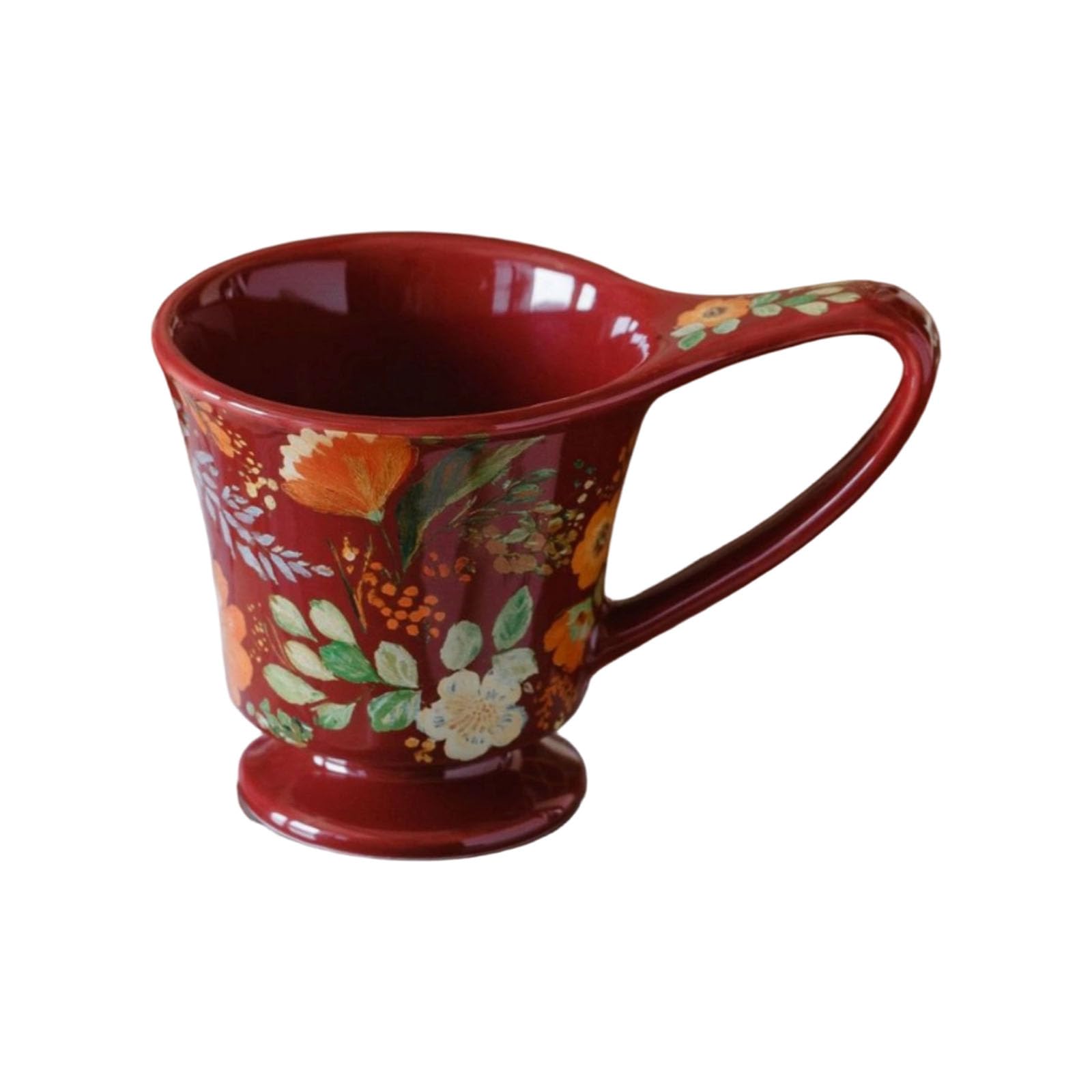 Tsophreniq Artistic Ceramic Drinking Mug with Ergonomic Handle Beverage Drinkware Multipurpose Beverage Cup for Hot Cold Drink Flower Themed Cup with Handle