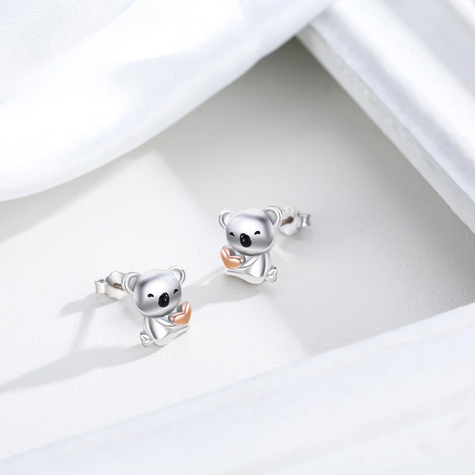 REDSUN Koala Orecchini da bambina in argento sterling 925, placcati oro rosa, orecchini koala, design carino per donne regalo