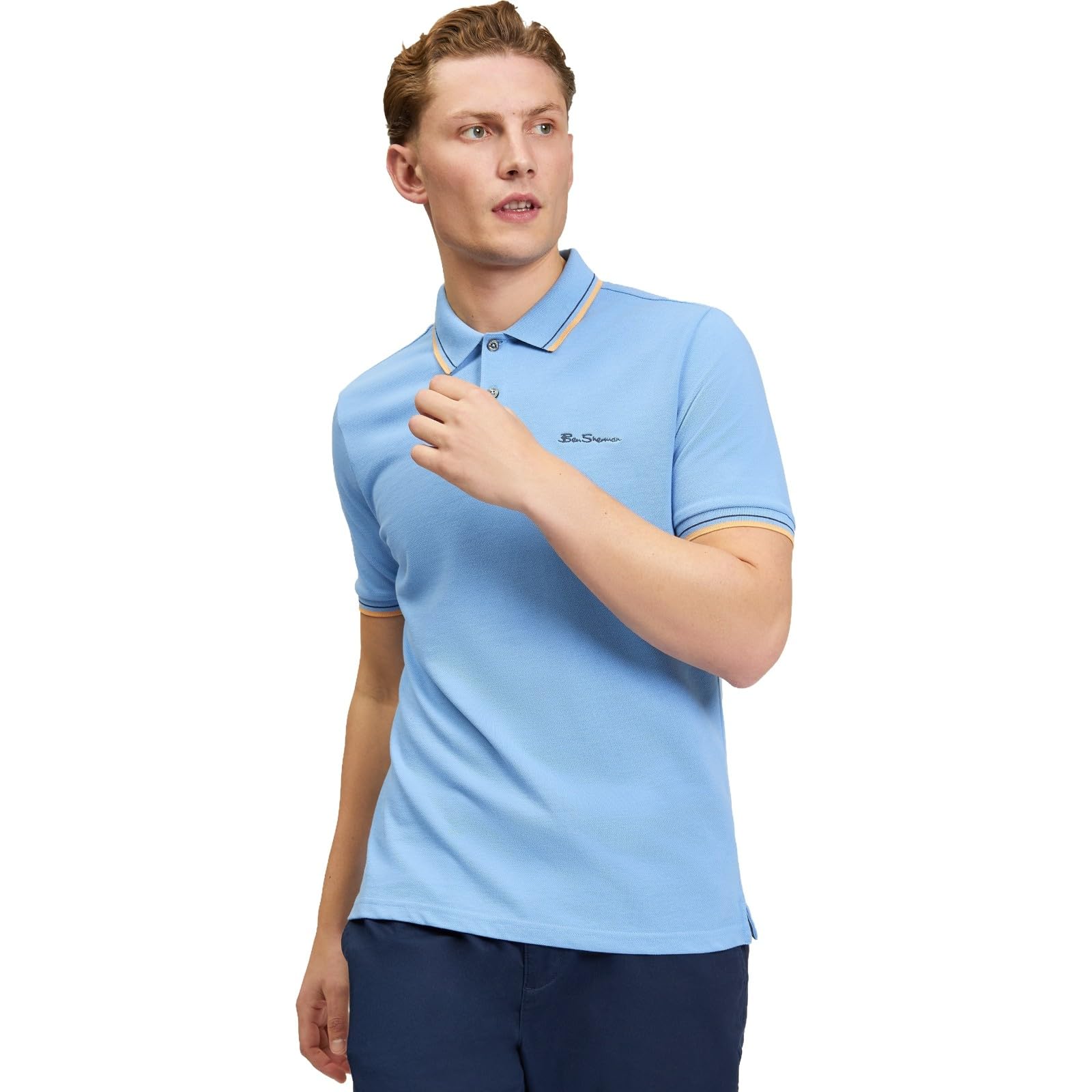 Ben Sherman Men's Lake Blue Signature 100% Cotton Polo Shirt (Uk, Alpha, Xxl, Regular, Regular, )