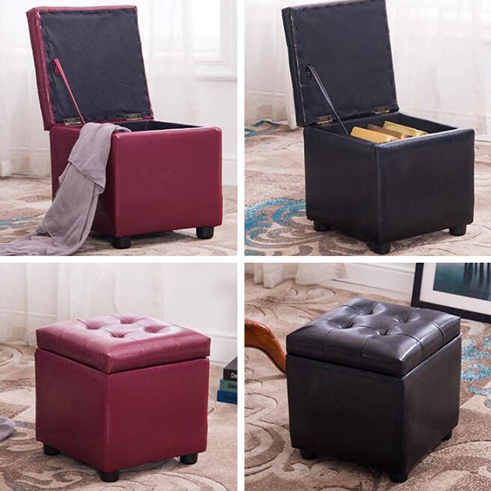 Pouf Cube en Cuir rembourré, Table Basse carrée en Cuir Fstool pour Salon, Petit Banc, Couleur : Marron