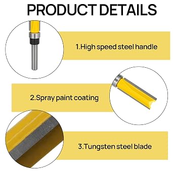 4 PCS Router Bits, Router Jig Router Bits 1/4 Shank Trim Routerr Bit with Bearing Flush Trim Bit 1/4, Straight Routerr Bit 1 4 Shank for Wood Processing