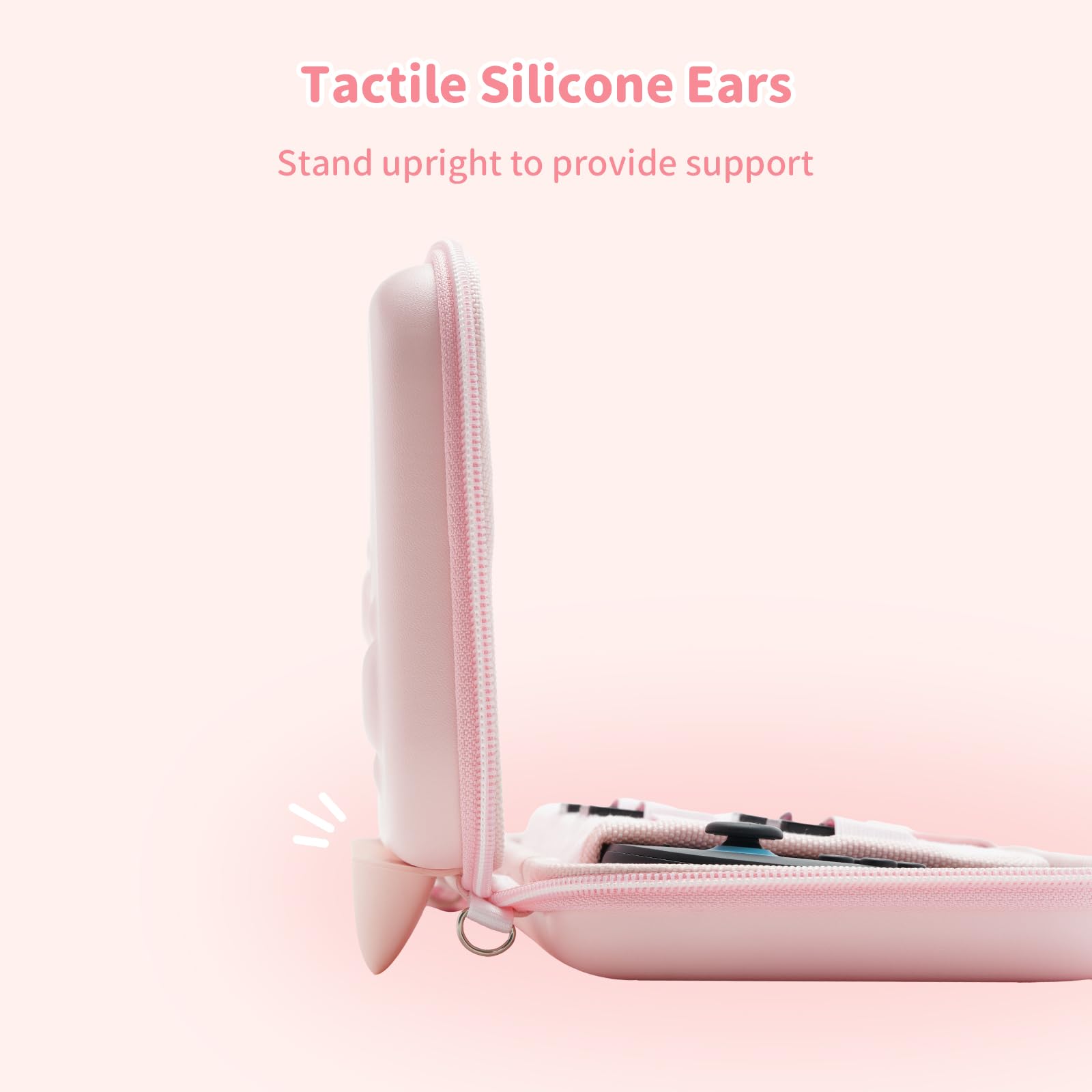 GeekShare Carrying Case Compatible with Switch 2 (2025) 7.9 Inch, Hard-Shell Slim Travel Case with 12 Game Card Slots for Switch 2 Console and Accessories, Pink Cat Ear - 4