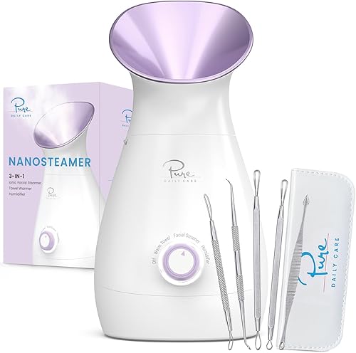 Miniatura 8 de Vaporizador facial iónico Nanosteamer, grande 3 en 1 con control preciso de temperatura, tiempo de vapor de 30 minutos, humidificador de vapor