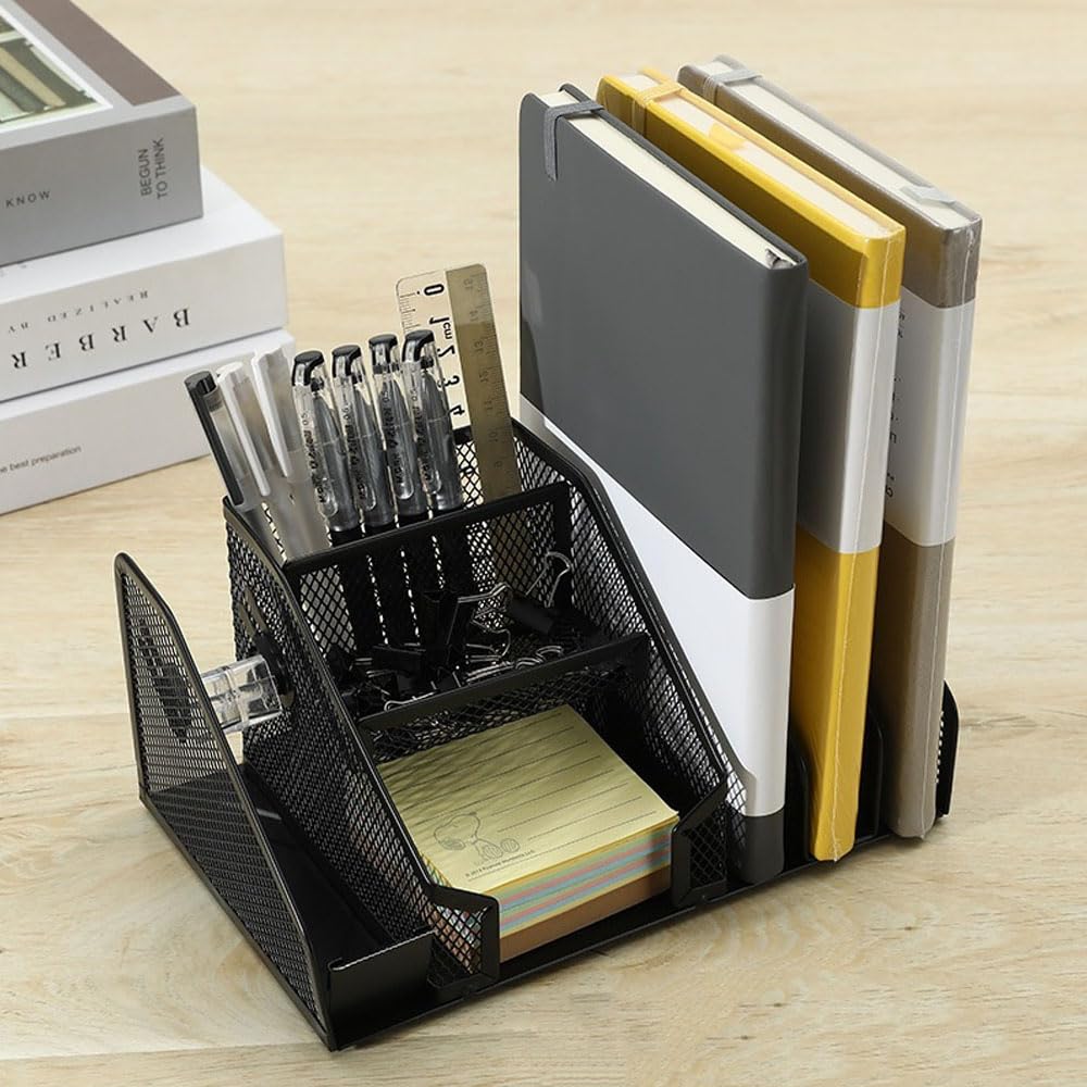 Caja de almacenamiento de papelería de escritorio, organizador de lápices, soporte para revistas y archivos