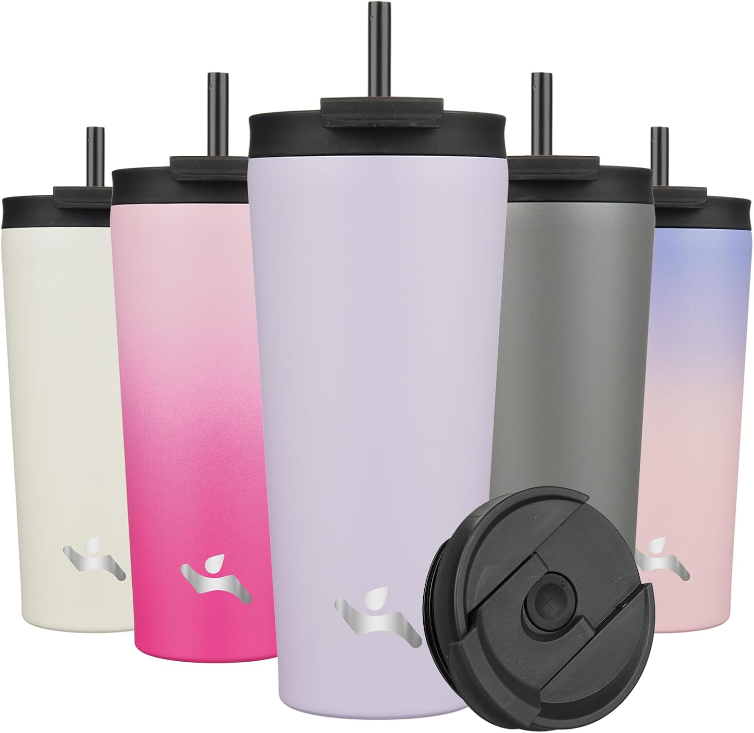 22 OZ Insulated Tumbler with Lid and 2 Straws Stainless Steel Water Bottle Vacuum Travel Mug Coffee Cup,Taro