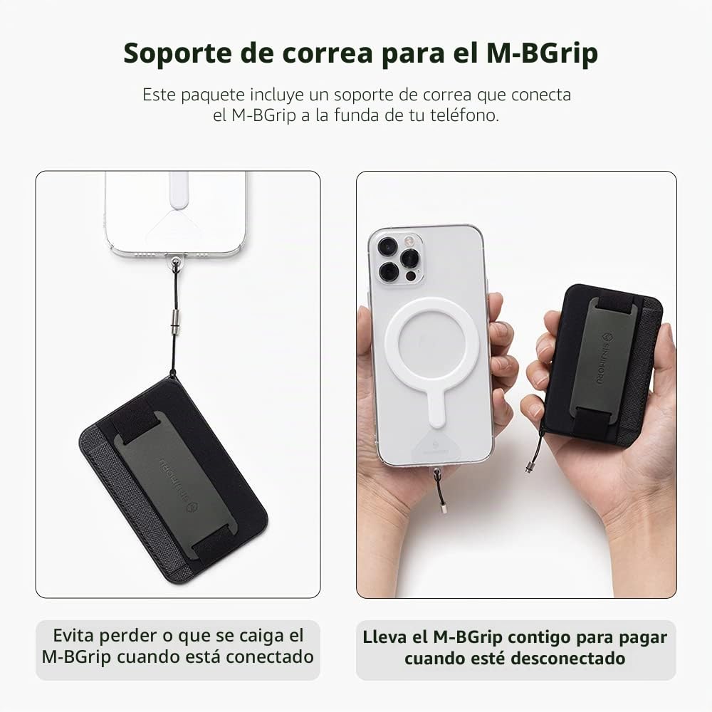 Sinjimoru [2022 Updated] iPhone 14 Magnetic Phone Wallet for MagSafe, iPhone Card Holder with Cell Phone Kickstand & Phone Grip Strap for iPhone 12 13 & iPhone 14 Series. M-BGrip Olive Grey