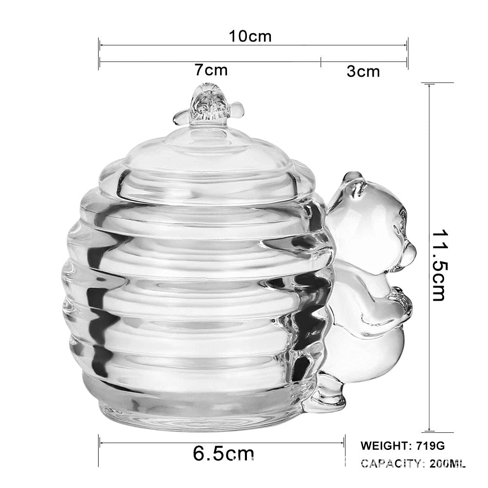Honey Jar With Dipper And Lid, Cute Honey Pot For Storage Honey And Syrup Glass Honey Container For Home Kitchen