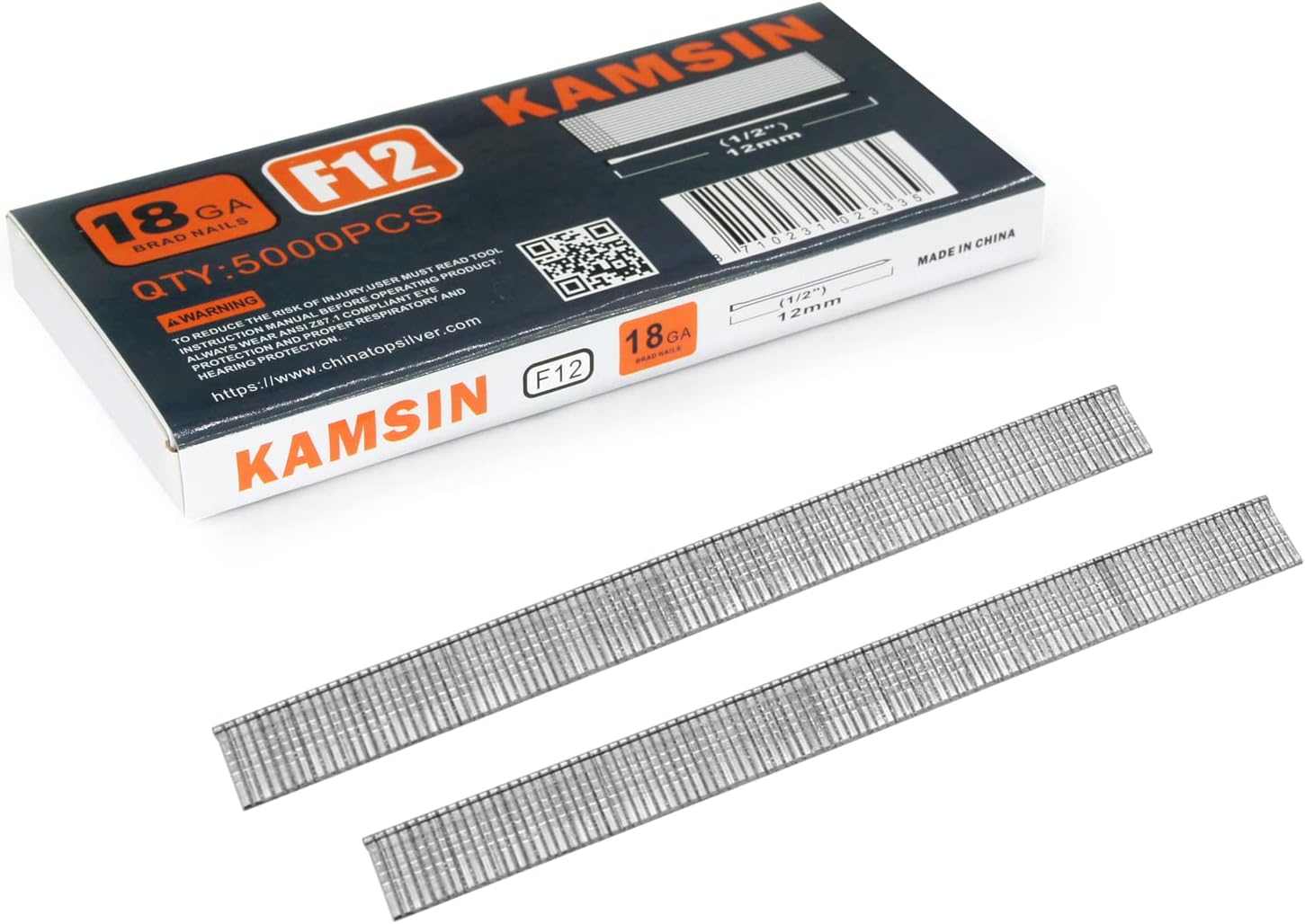 KAMSIN 18 Gauge Brad Nails, 1/2-Inch Length Galvanized Finish Chisel Point Collated Brad Nails (5000 per Box) - - 