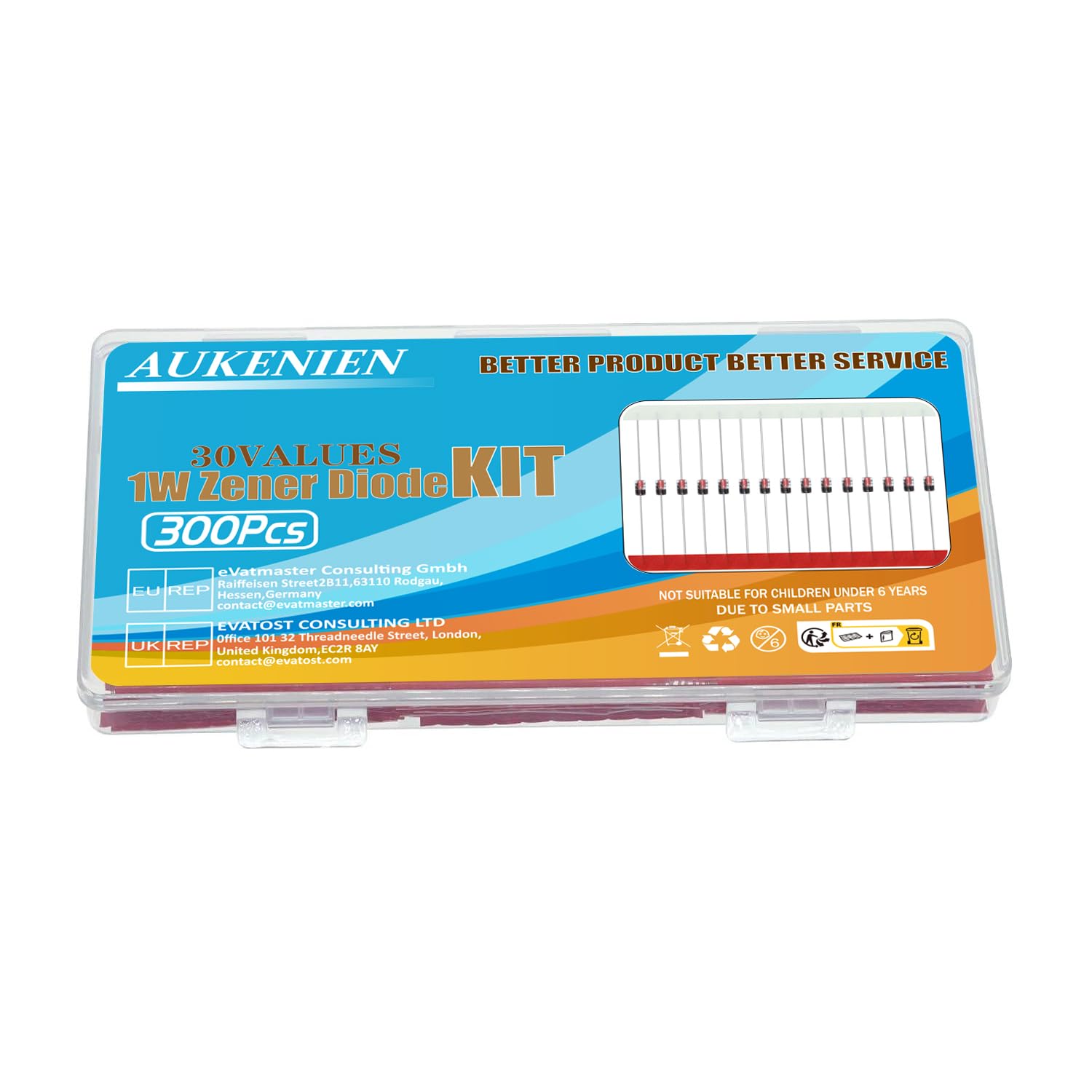 Diodi Zener 1W 30 Valori Assortimento Kit 3V-47V AUKENIEN