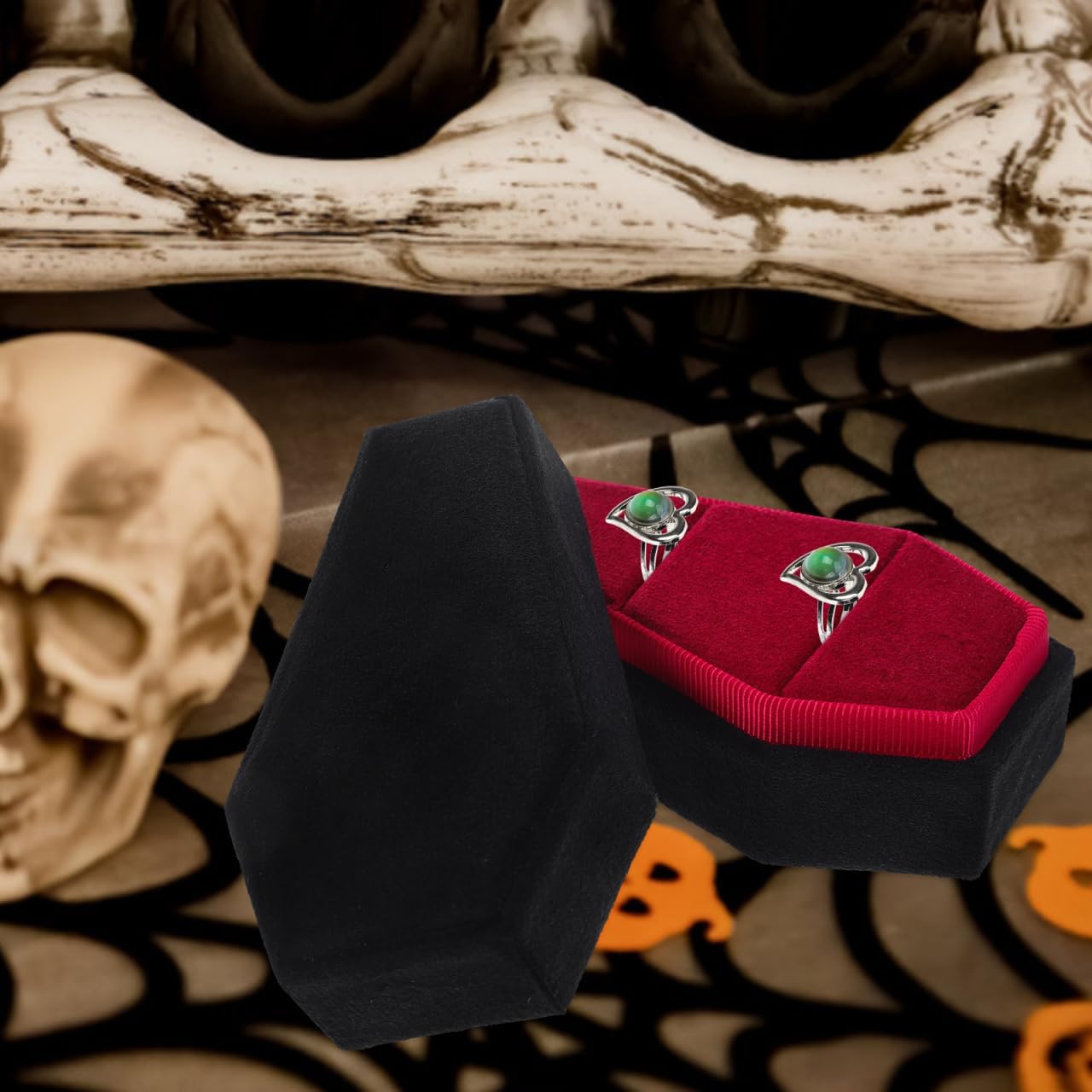 Luxshiny Velvet Coffin Ring Box Case Holder: Gothic Jewelry Organizer Decorations Coffin Jewelry Display Box Preset Wraps for Gothic Wedding Halloween Day of The Dead Supplies
