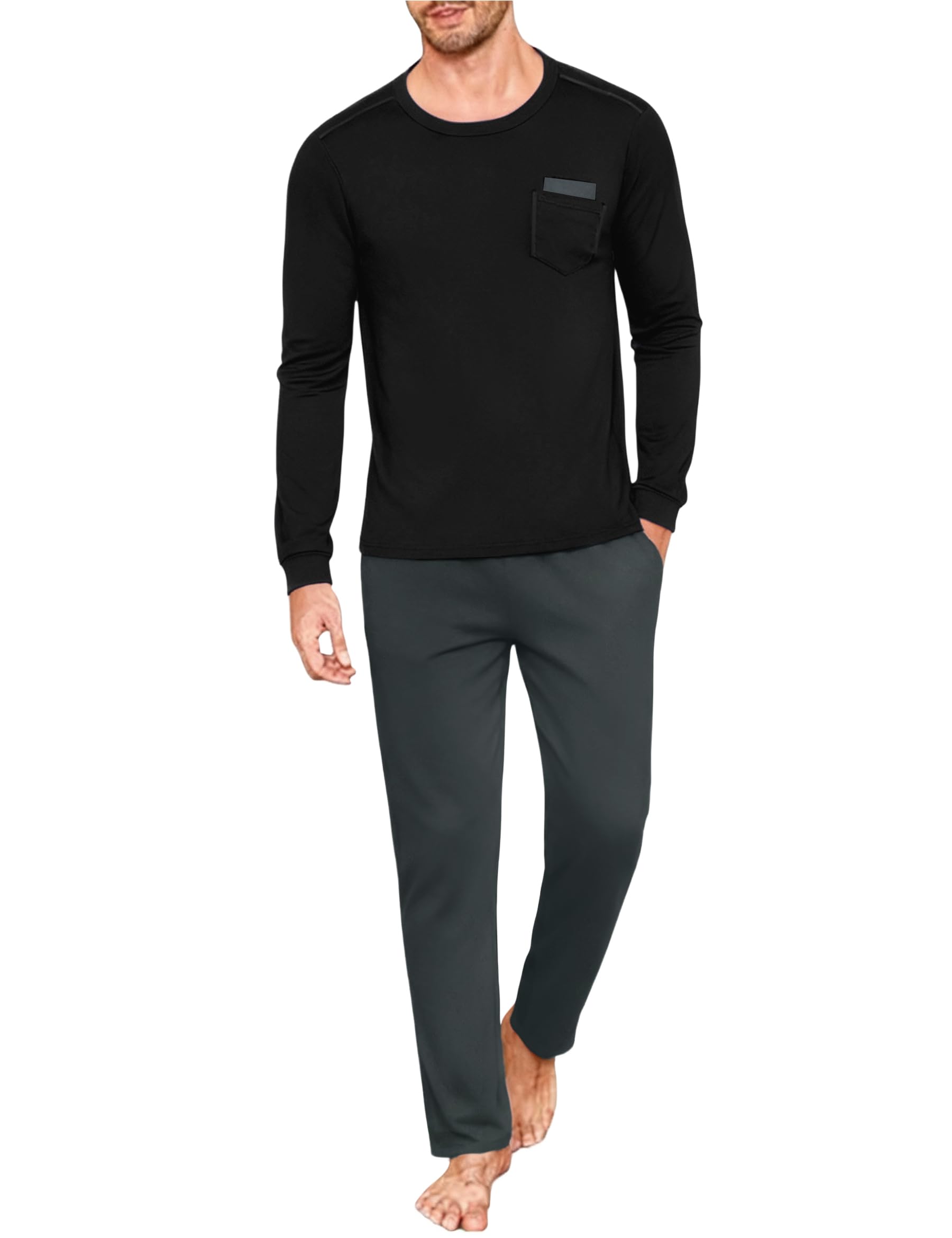 Uniexcosm Mens Pyjamas Set Long Sleeve with Pockets Winter Sleepwear Loungewear Nightwear ...