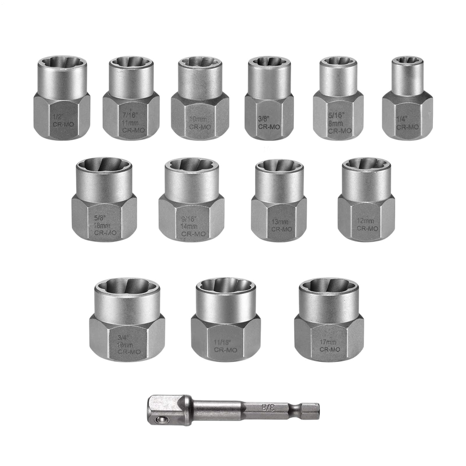 Douille Extractrice pour Boulons Cassés et Coffret de Tournevis Extracteurs avec Adaptateur 9.5 mm