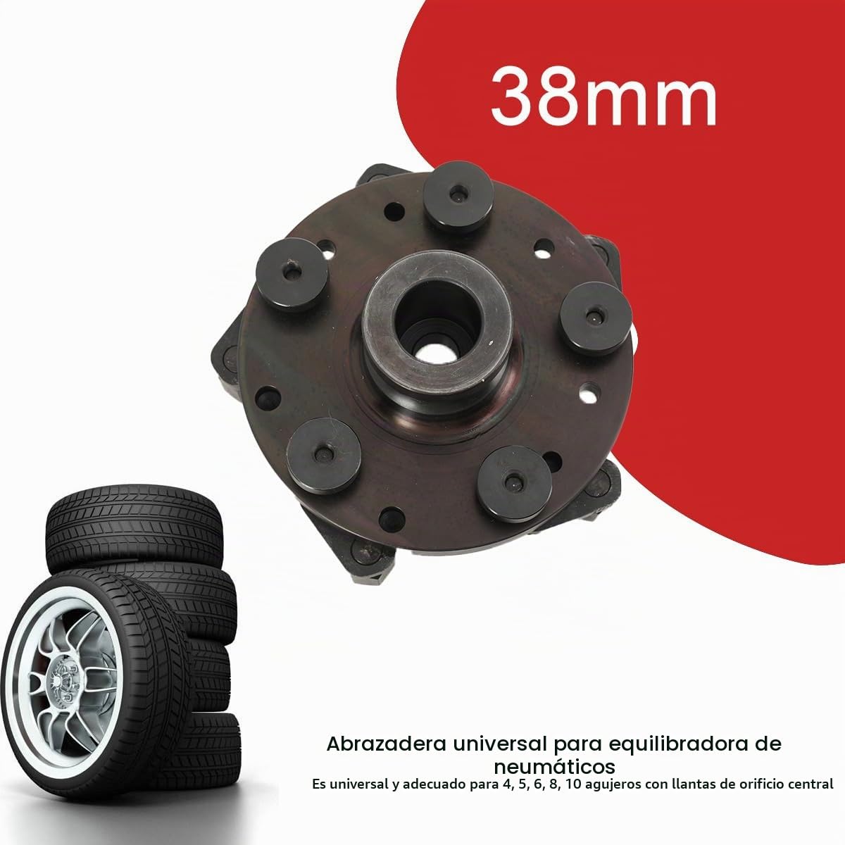 Adaptador de Brida tensora para Llantas de Coche, Rueda de 5 Lug balanceador, Adaptador Universal de Brida, Abrazadera para máquina de Equilibrio de neumáticos, 38 mm