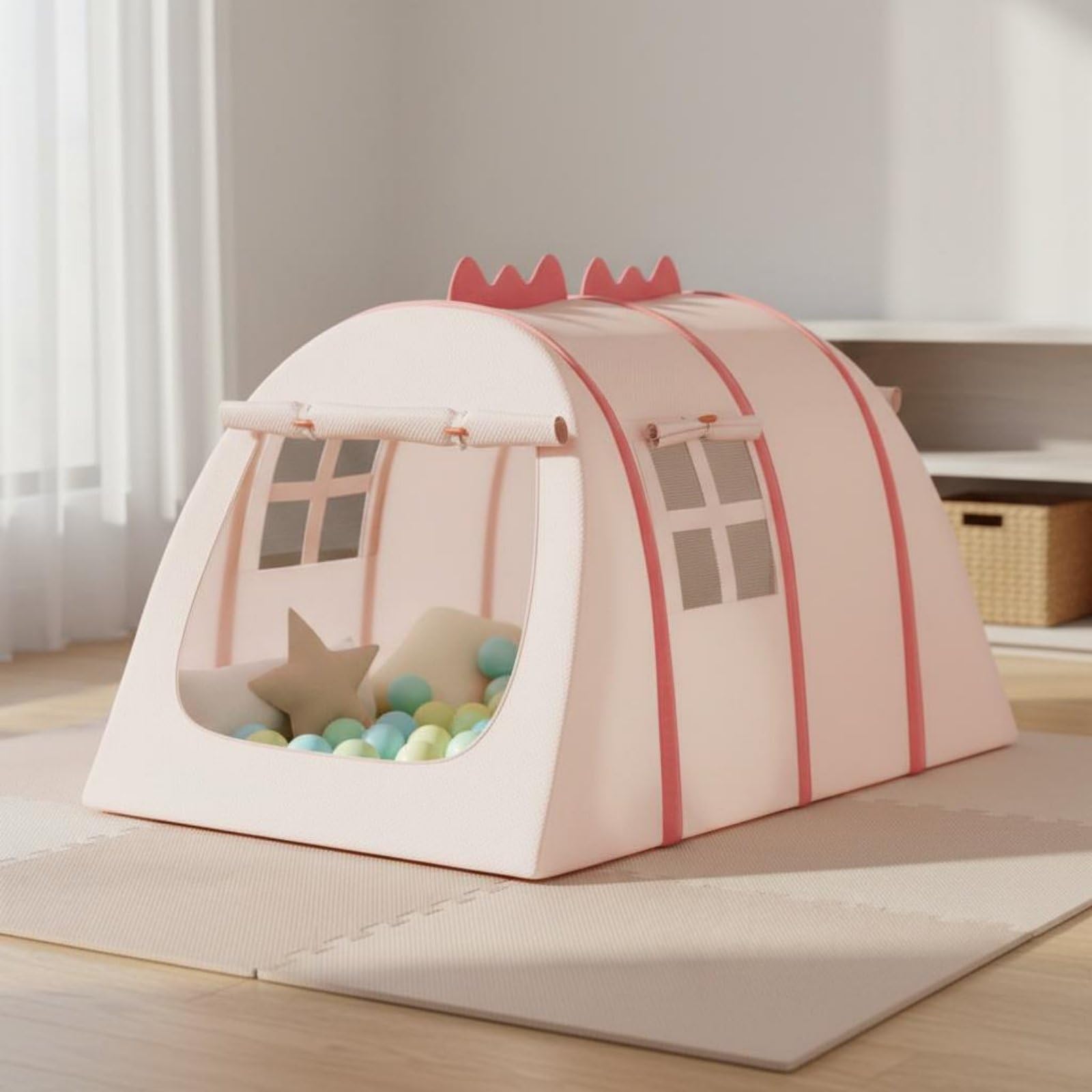 predolo Dinosaurier-Spielzelt faltbar & tragbar aufklappbar Dinosaurier Zelt mit Moskitonetz Dino Themenzelt für Jungen und Mädchen, Kinderzimmer, Garten, Rosa, S