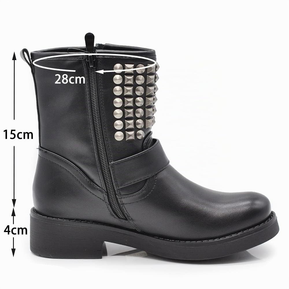 IF 8081A Bottines pour femme Cheville Anfibi Motocycliste Biker Boucle - Noir - 8081 Noir